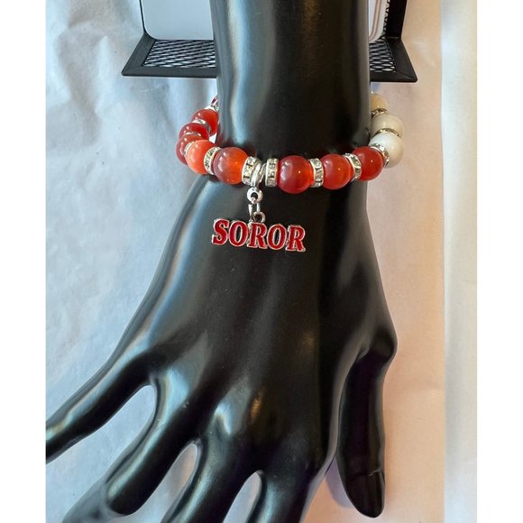 Delta Sigma Theta Bling Natural Agate Soror Charm Bracelet - Picture 7 of 11